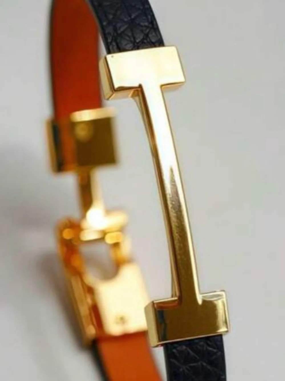 Gold Bar Black Leather Bracelet - Women's Stylish Accent